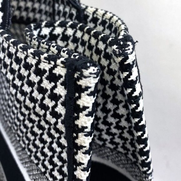 Authv CHRISTIAN DIOR Book Tote Hand Bag Houndstooth Canvas Leather Black - Picture 16 of 16